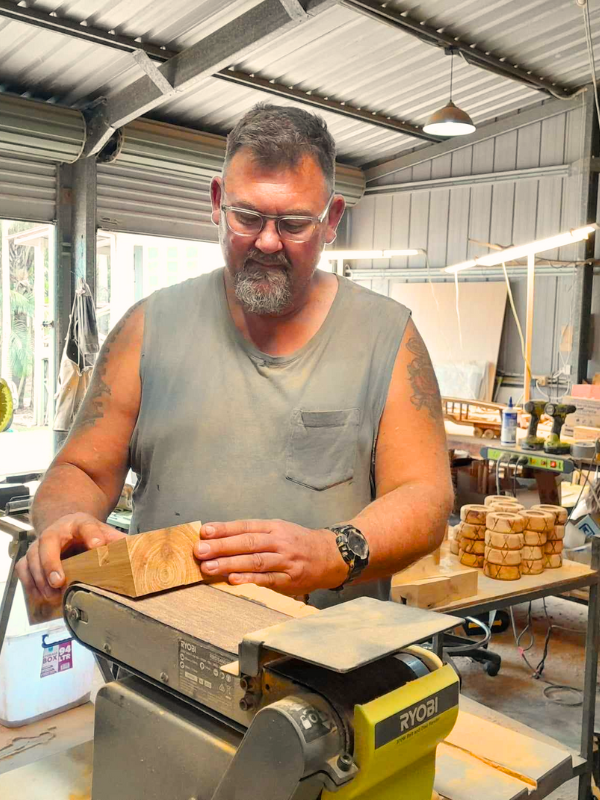 ANZAC Veteran Handcrafting Wooden Toys. Woodworking. Quality Craftmanship. Making a dozer blade. Made in Australia. Home Workshop.