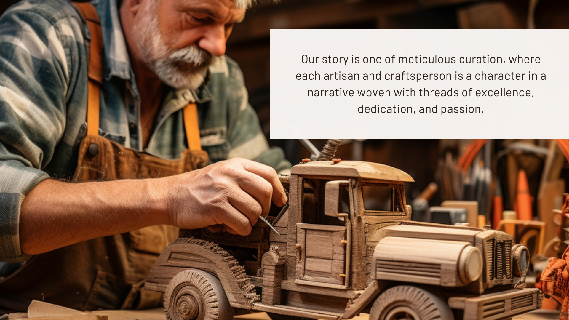 Artisans and craftsman curation woodworker making handmade wooden toy truck