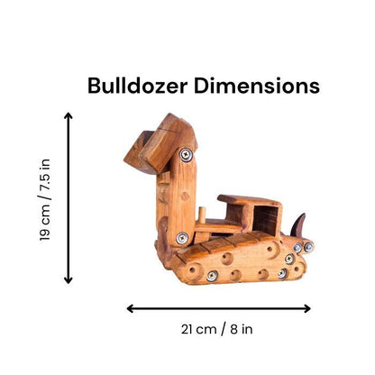 Ballard Bear Wooden Bulldozer Dimensions with Extended blade, featuring functional blade. Showing big size